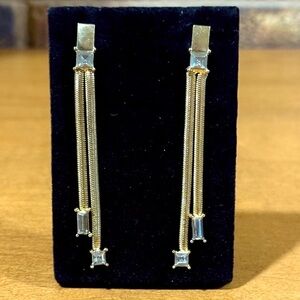 Vintage gold tone rhinestone accent double drop dangle earrings